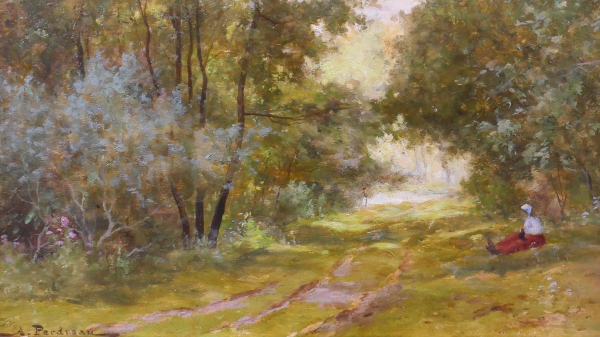 Arthur Perdreau 1853-1902 Paysage de forêt au Touquet, tableau v. 1890 Etaples impressionnisme-photo-4