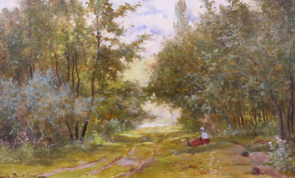Arthur Perdreau 1853-1902 Paysage de forêt au Touquet, tableau v. 1890 Etaples impressionnisme
