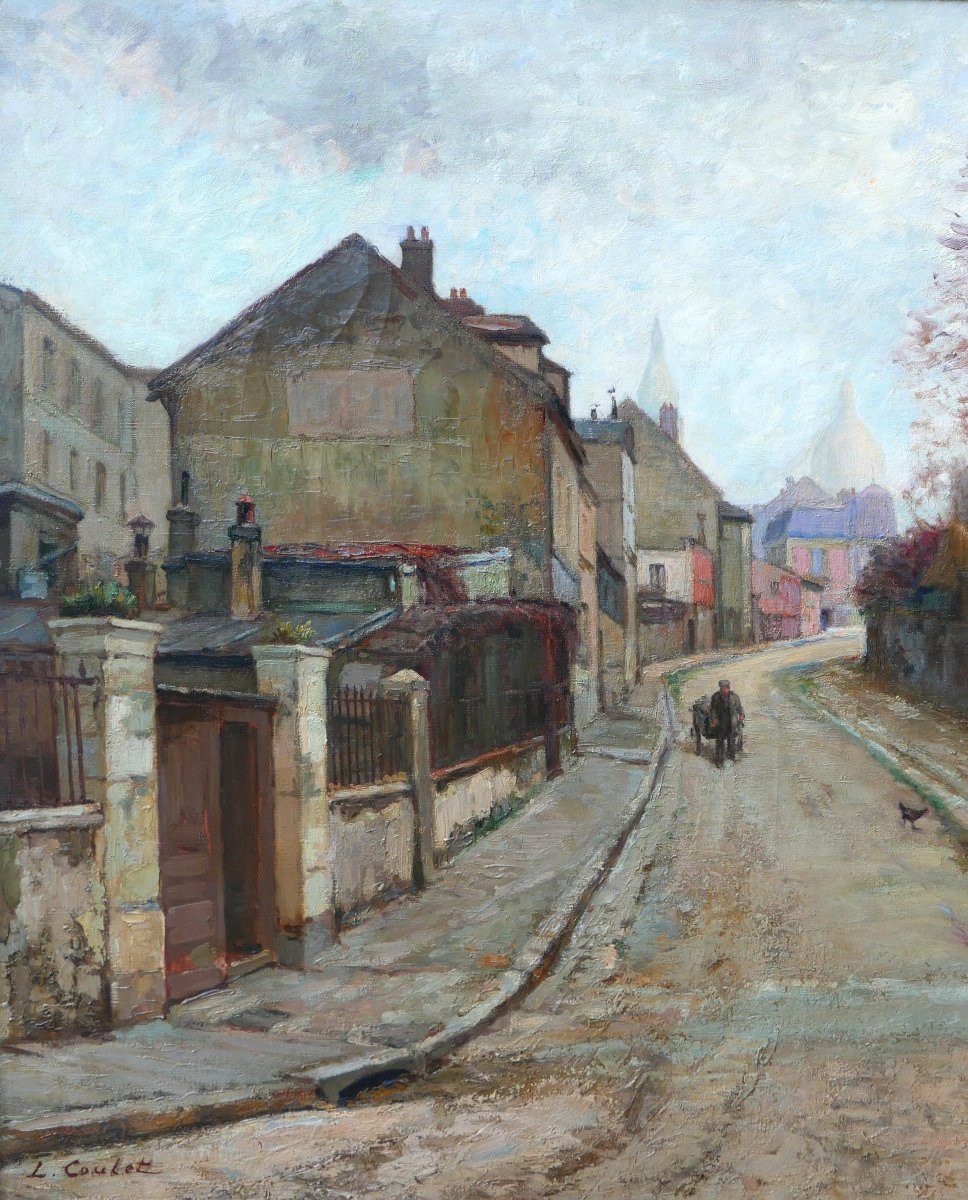 Léon COULET 1873-1924 Paris, Montmartre, rue de l'abreuvoir, tableau, vers 1910-20 paysage-photo-3