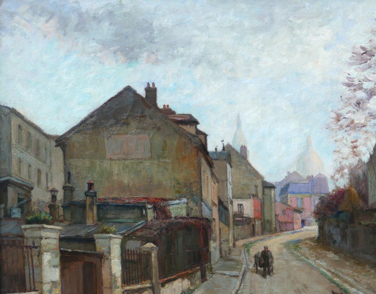 Léon COULET 1873-1924 Paris, Montmartre, rue de l'abreuvoir, tableau, vers 1910-20 paysage-photo-1