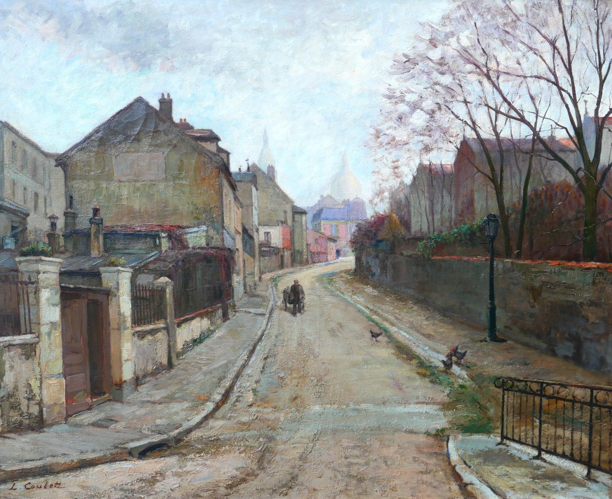 Léon COULET 1873-1924 Paris, Montmartre, rue de l'abreuvoir, tableau, vers 1910-20 paysage