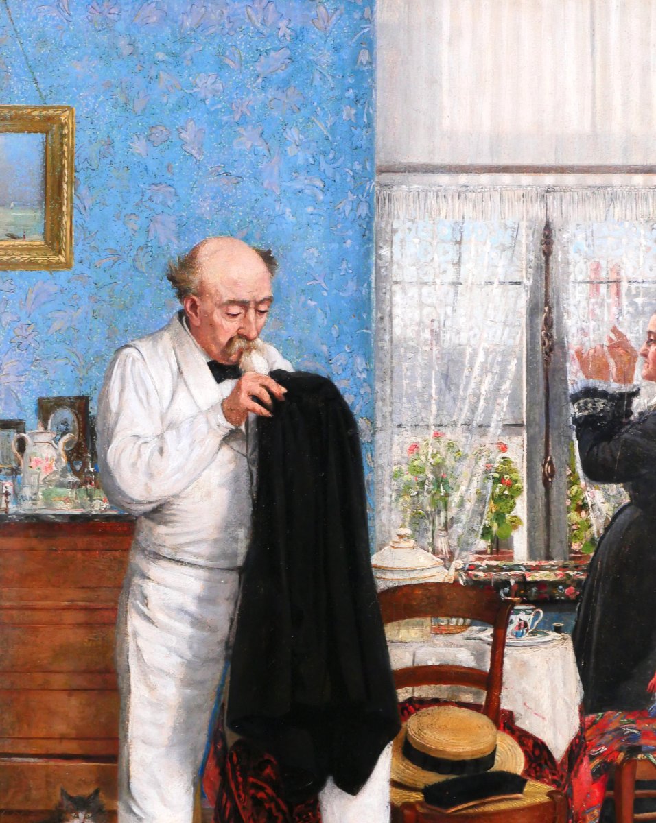 Rodolphe Jacobs 19th, Couple à l'Intérieur Bleu, Painting, Circa 1890, Belgian Impressionism-photo-1