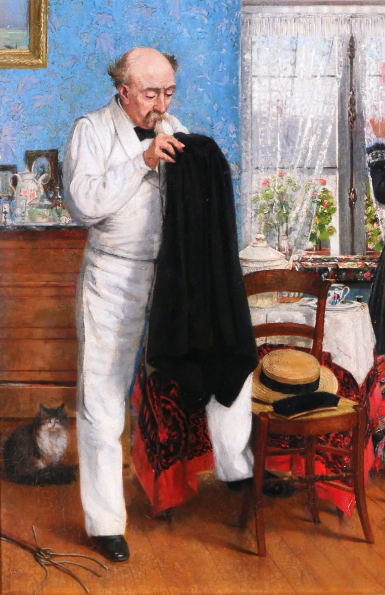 Rodolphe Jacobs 19th, Couple à l'Intérieur Bleu, Painting, Circa 1890, Belgian Impressionism-photo-4