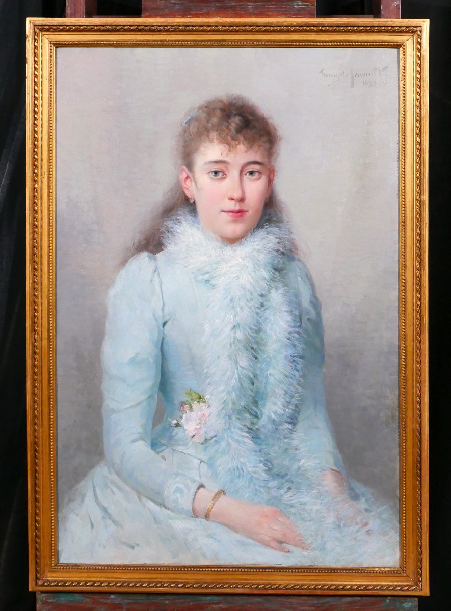 Furcy De Lavault 1847-1915 Portrait Of A Woman 1890 Painting Impressionism Art Nouveau Flowers-photo-2