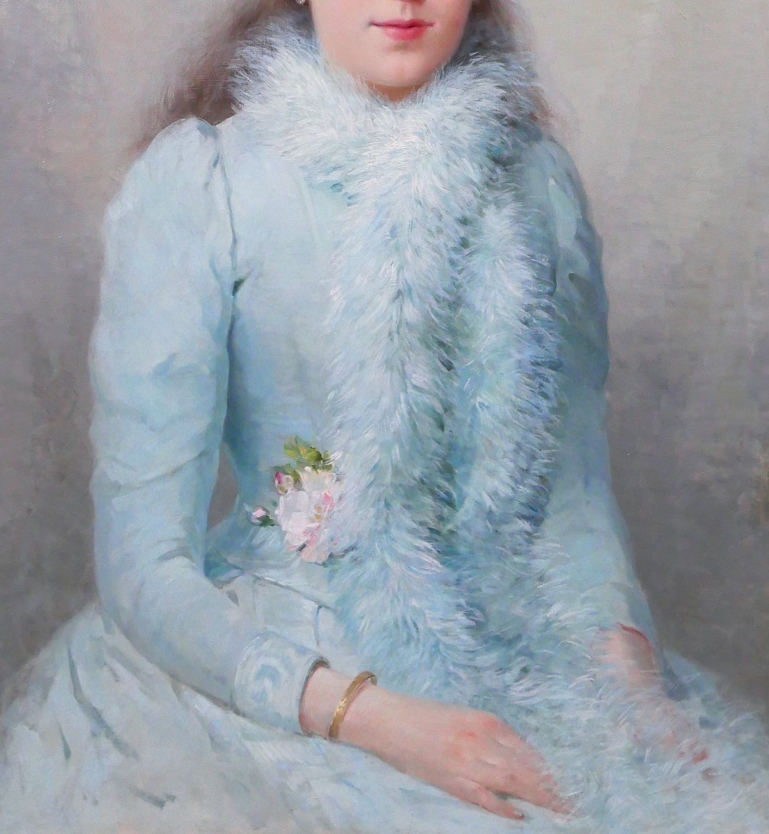 Furcy De Lavault 1847-1915 Portrait Of A Woman 1890 Painting Impressionism Art Nouveau Flowers-photo-4