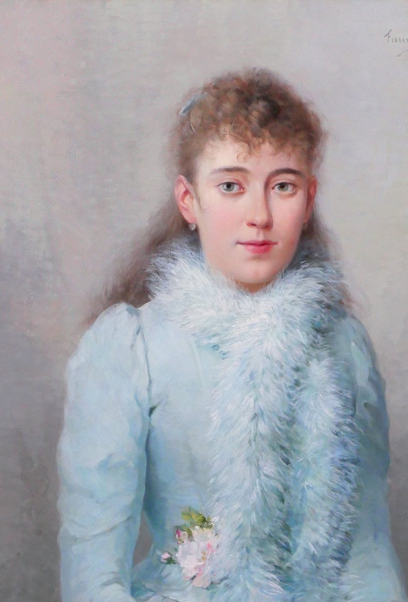 Furcy De Lavault 1847-1915 Portrait Of A Woman 1890 Painting Impressionism Art Nouveau Flowers-photo-1