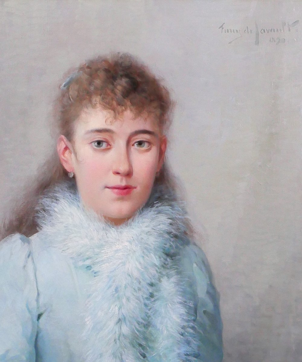 Furcy De Lavault 1847-1915 Portrait Of A Woman 1890 Painting Impressionism Art Nouveau Flowers-photo-2