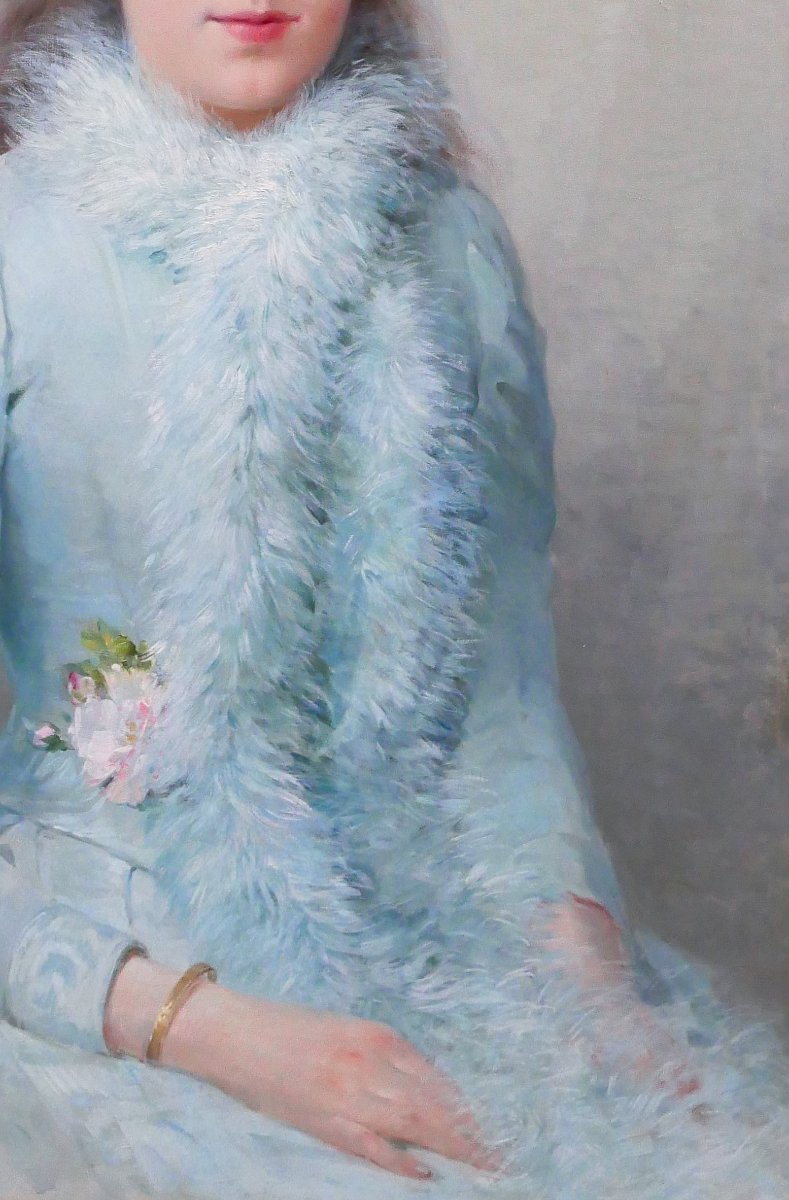 Furcy De Lavault 1847-1915 Portrait Of A Woman 1890 Painting Impressionism Art Nouveau Flowers-photo-3