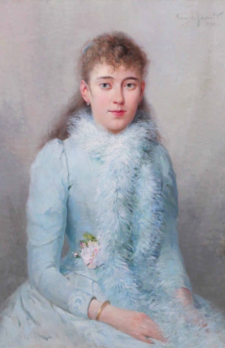 Furcy De Lavault 1847-1915 Portrait Of A Woman 1890 Painting Impressionism Art Nouveau Flowers