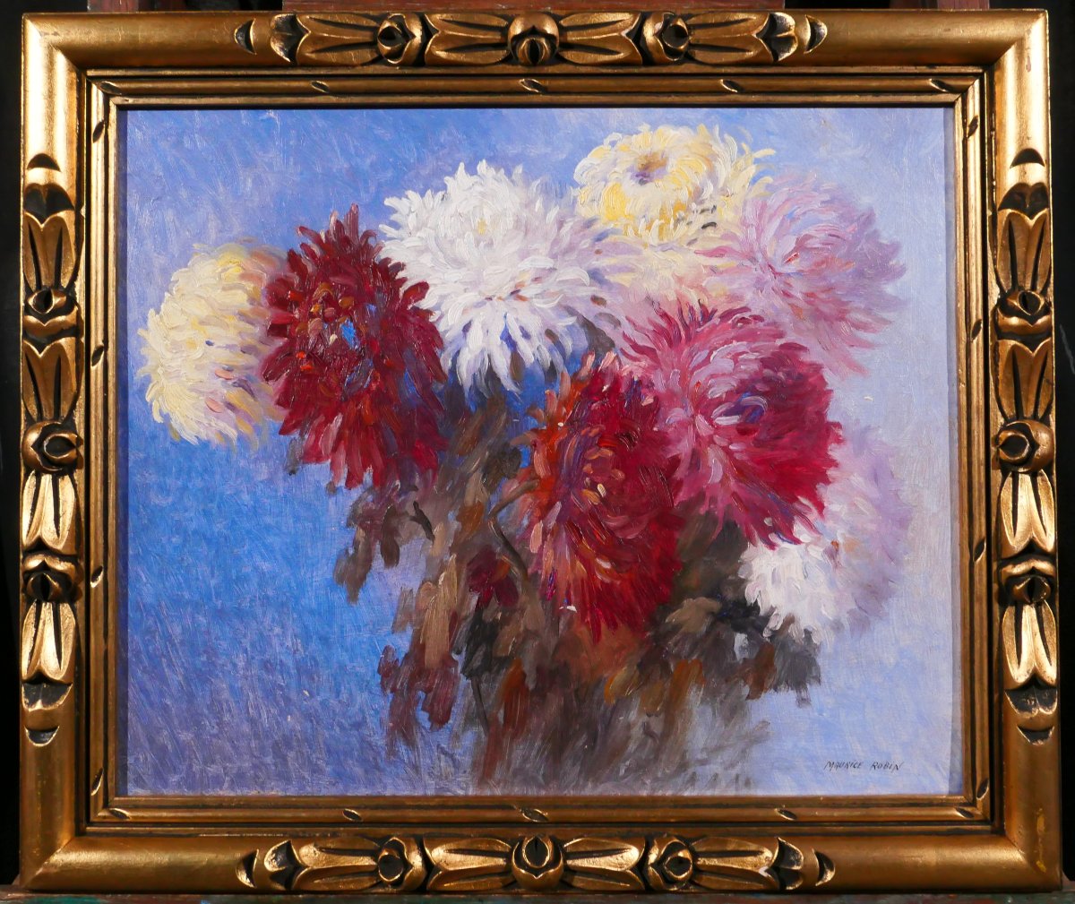 Maurice ROBIN 1884-1942 Fleurs, tableau vers 1930 jardin Art Déco bouquet nature morte-photo-2