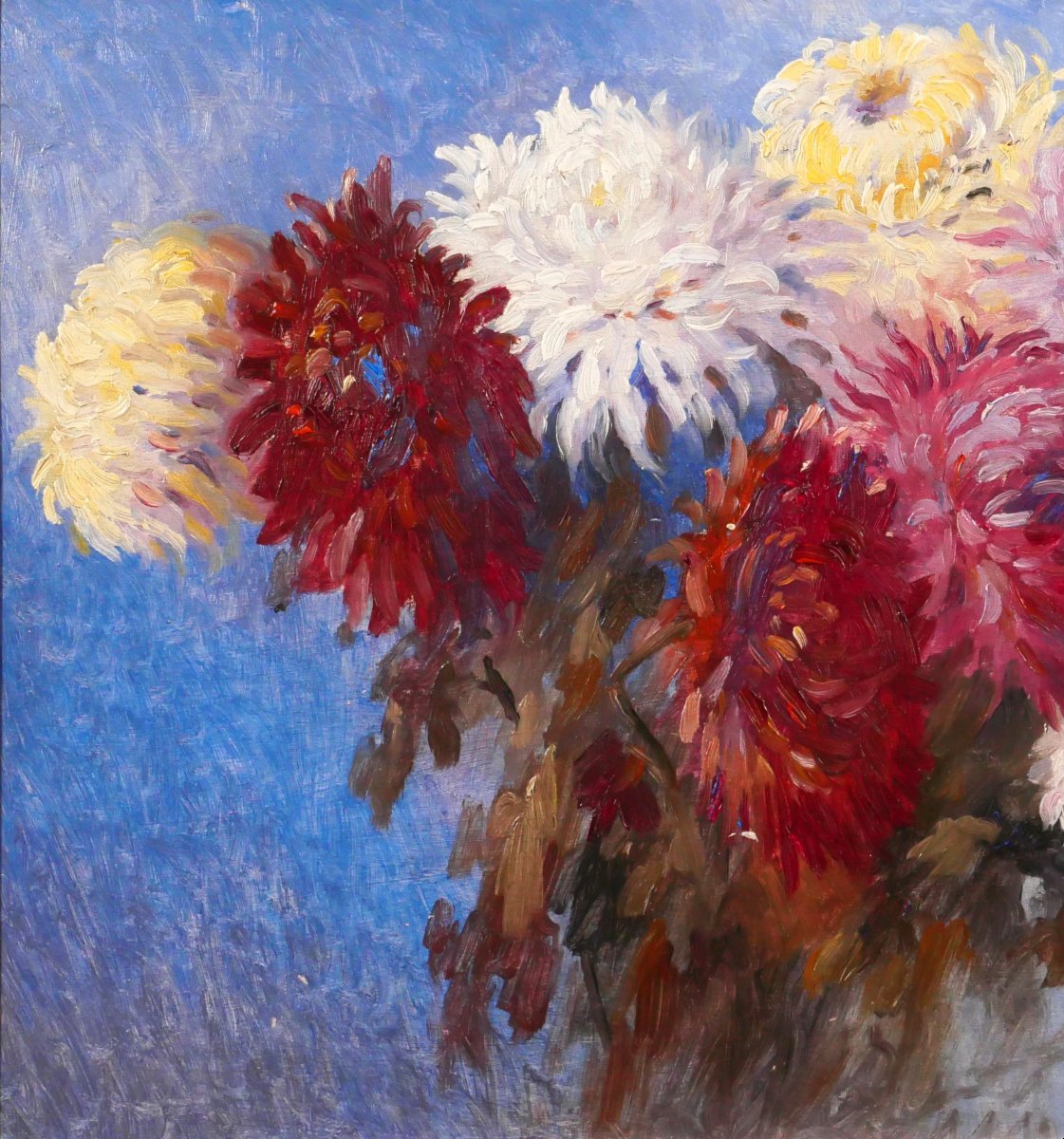 Maurice ROBIN 1884-1942 Fleurs, tableau vers 1930 jardin Art Déco bouquet nature morte-photo-3