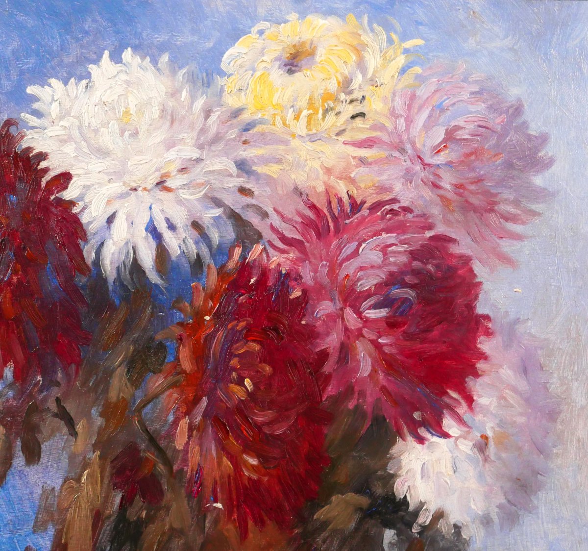 Maurice ROBIN 1884-1942 Fleurs, tableau vers 1930 jardin Art Déco bouquet nature morte-photo-2