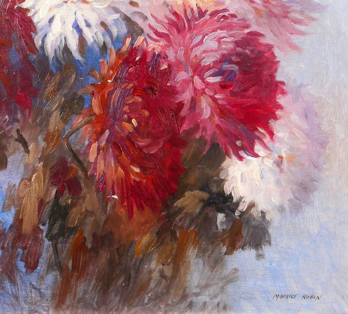 Maurice ROBIN 1884-1942 Fleurs, tableau vers 1930 jardin Art Déco bouquet nature morte-photo-3