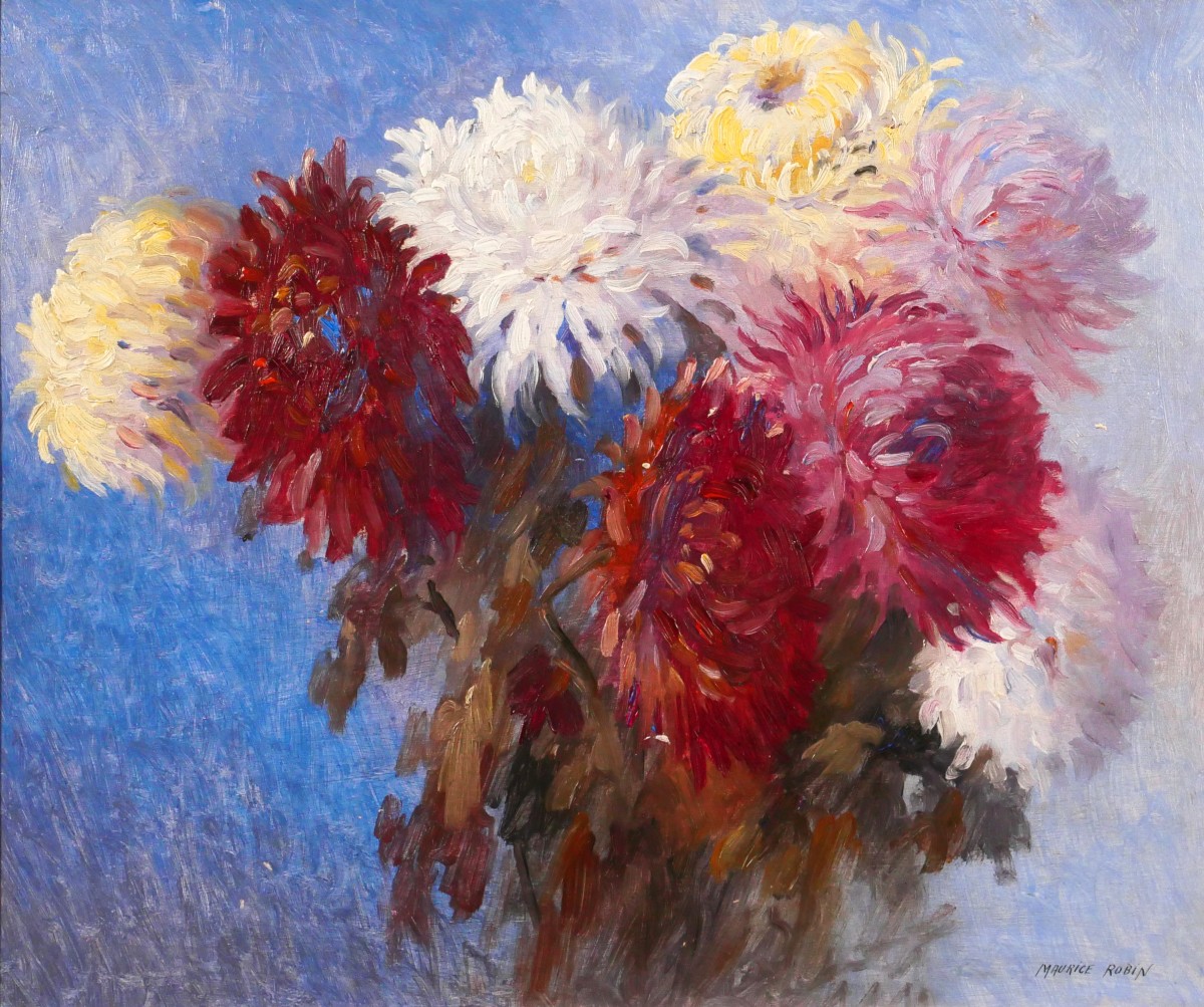 Maurice ROBIN 1884-1942 Fleurs, tableau vers 1930 jardin Art Déco bouquet nature morte