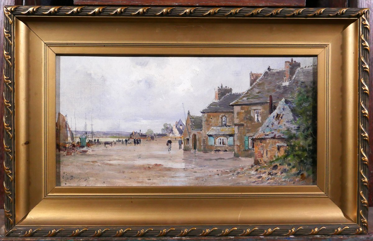 Eugène BOURGEOIS 1855-1909 Bretagne, paysage au port, tableau, vers 1890 impressionnisme-photo-2