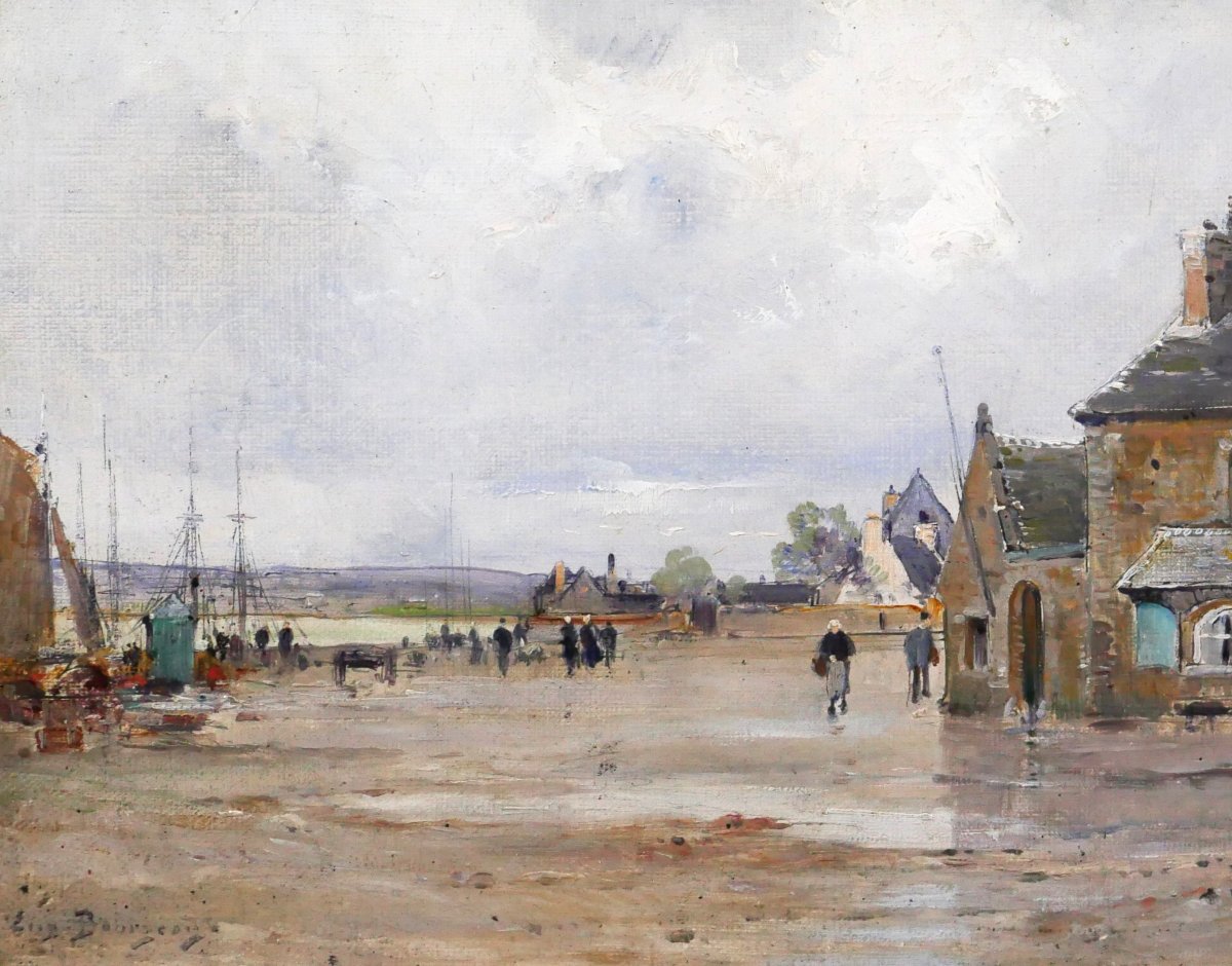Eugène BOURGEOIS 1855-1909 Bretagne, paysage au port, tableau, vers 1890 impressionnisme-photo-3