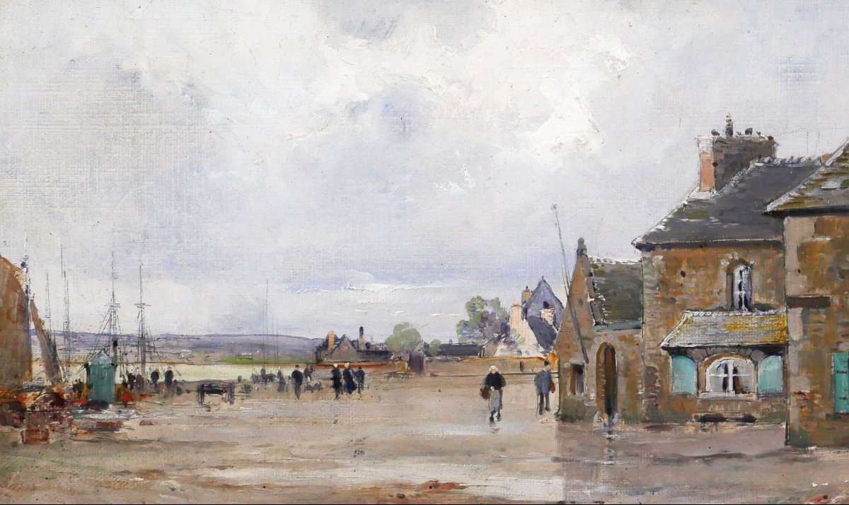 Eugène BOURGEOIS 1855-1909 Bretagne, paysage au port, tableau, vers 1890 impressionnisme-photo-1