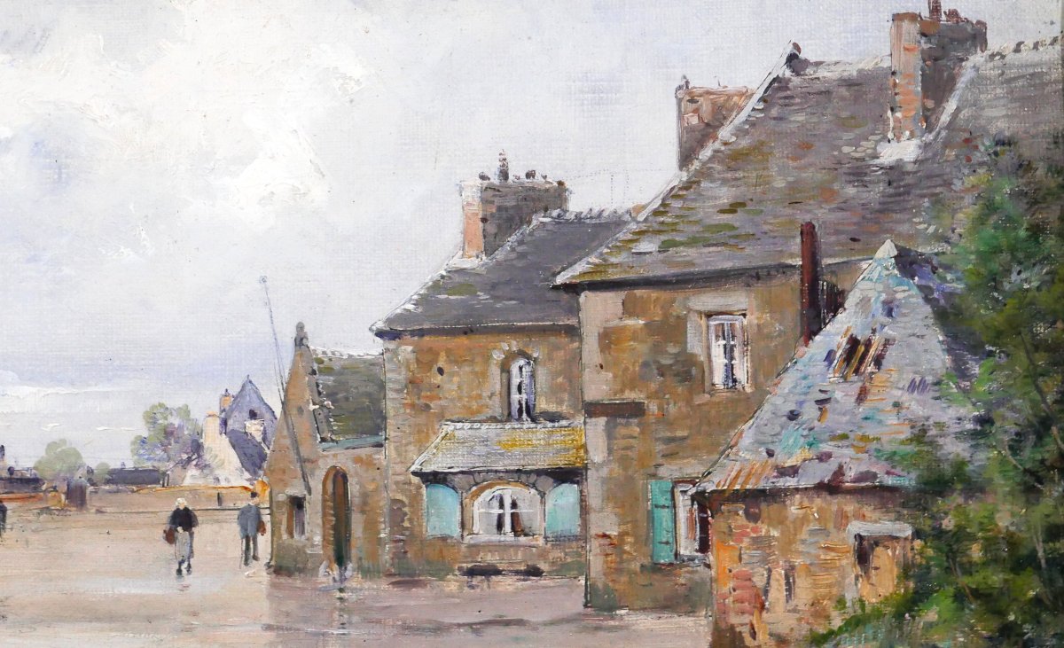 Eugène BOURGEOIS 1855-1909 Bretagne, paysage au port, tableau, vers 1890 impressionnisme-photo-2