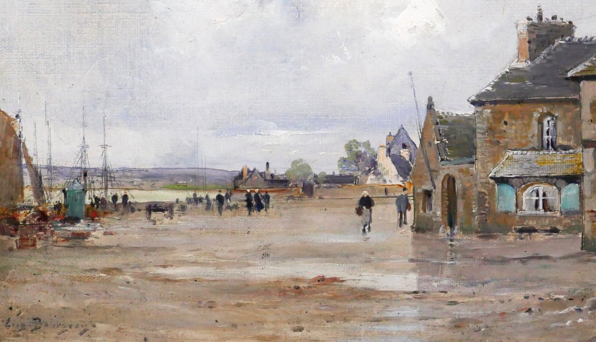 Eugène BOURGEOIS 1855-1909 Bretagne, paysage au port, tableau, vers 1890 impressionnisme-photo-4