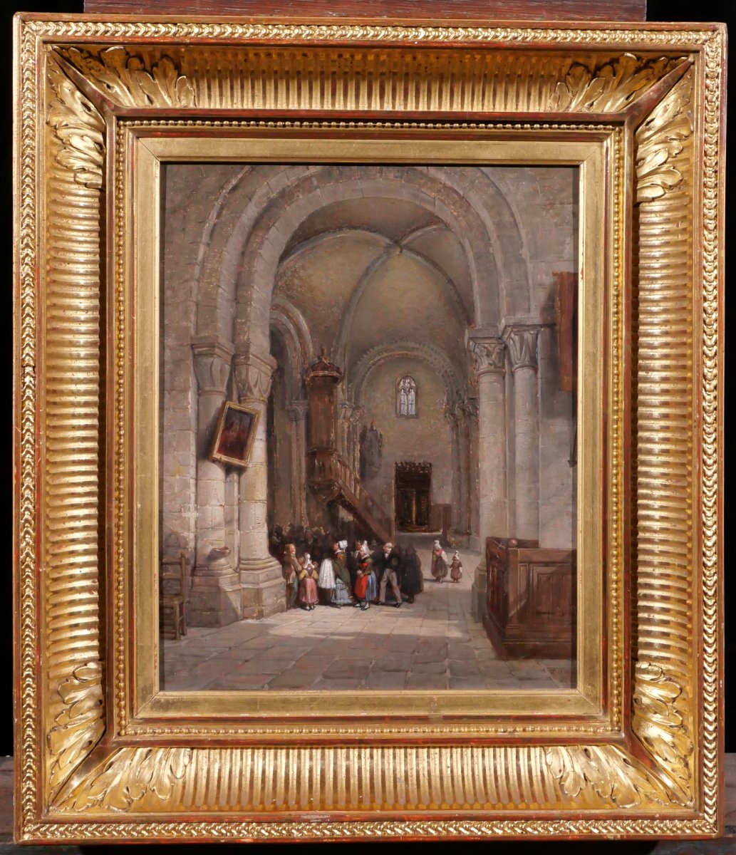 Edme Dumée 1792-1861 Rouen, Church Interior, Painting 1849 Romanticism Normandy-photo-2