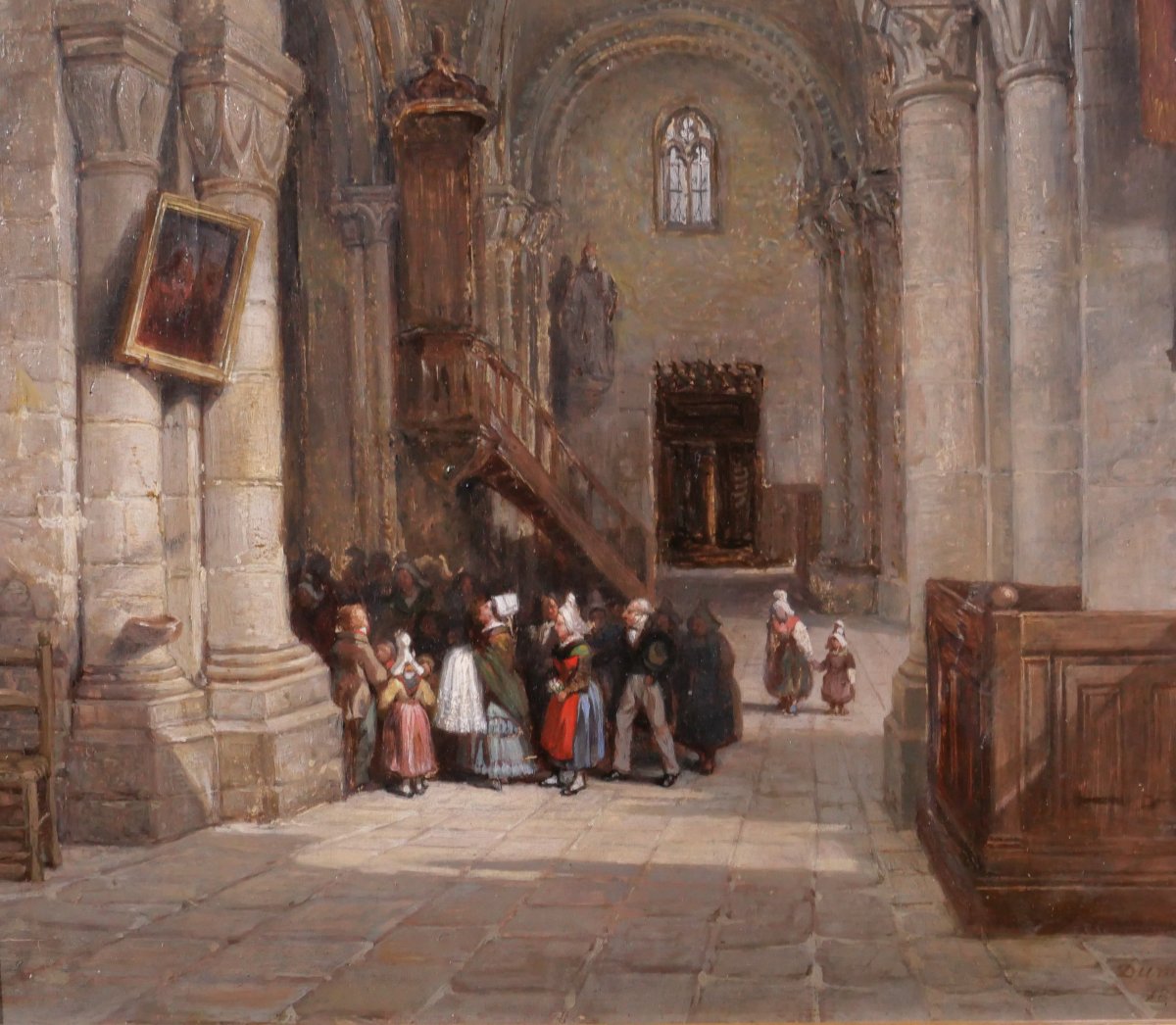 Edme Dumée 1792-1861 Rouen, Church Interior, Painting 1849 Romanticism Normandy-photo-4