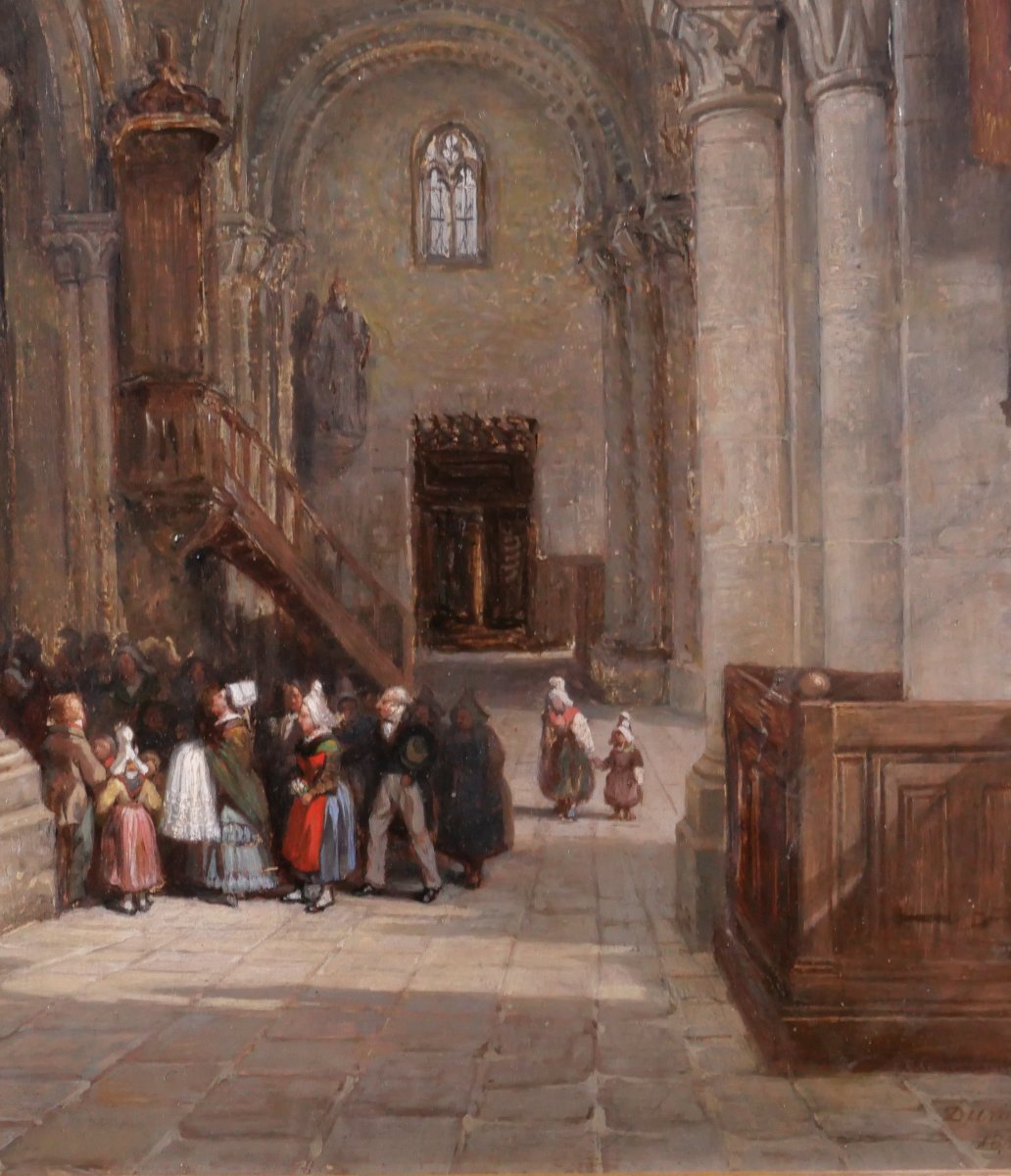 Edme Dumée 1792-1861 Rouen, Church Interior, Painting 1849 Romanticism Normandy-photo-3