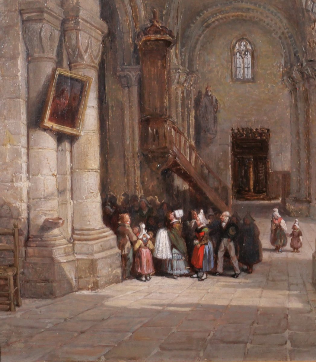 Edme Dumée 1792-1861 Rouen, Church Interior, Painting 1849 Romanticism Normandy-photo-4