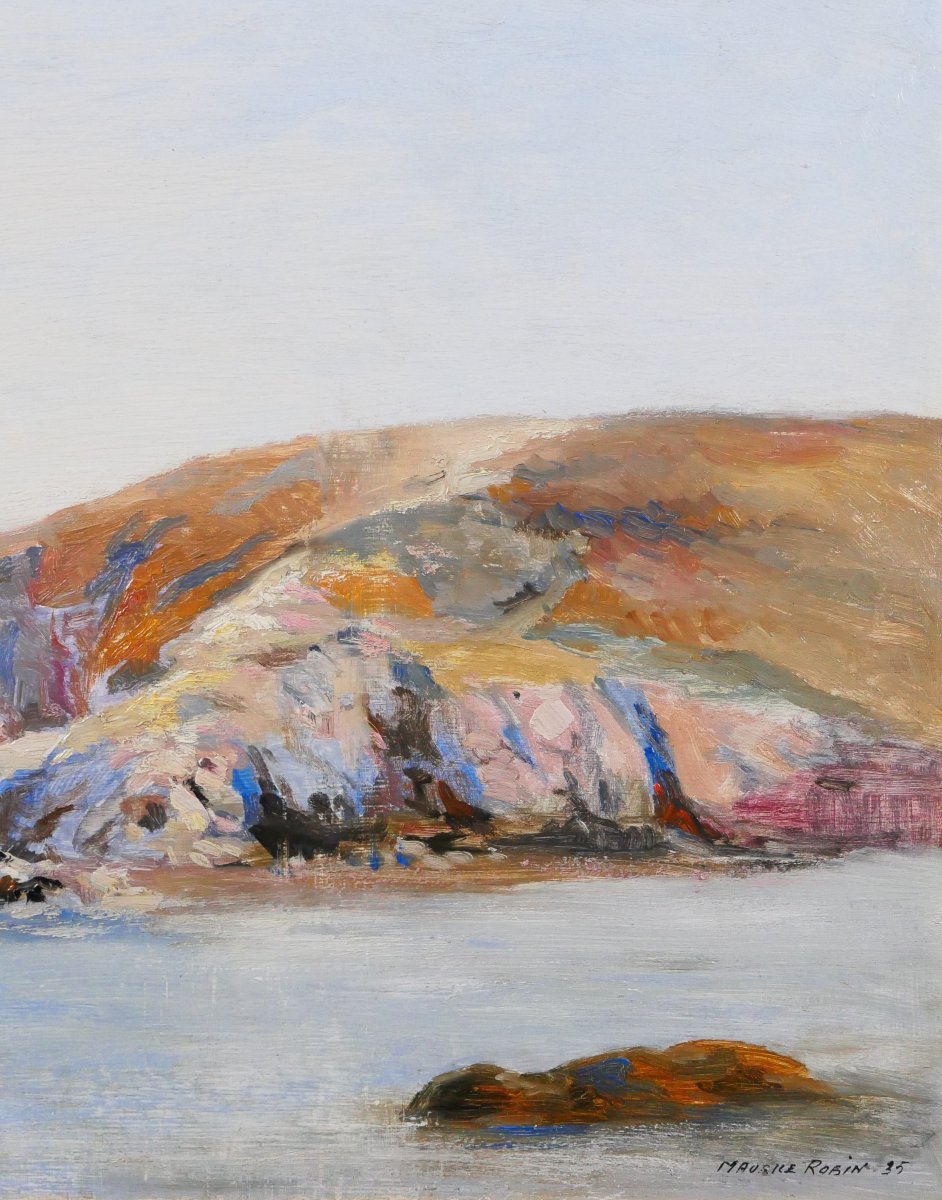 Maurice Robin 1884-1942 Belle-ile-en-mer, Port Guen, 1935, Painting Seascape Brittany, Marine-photo-4