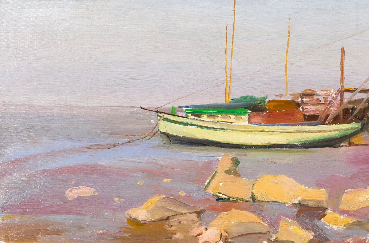 Alfons Verheyen 1903-1990 Boat, Seascape, Painting Circa 1950 Marine Mer-photo-3