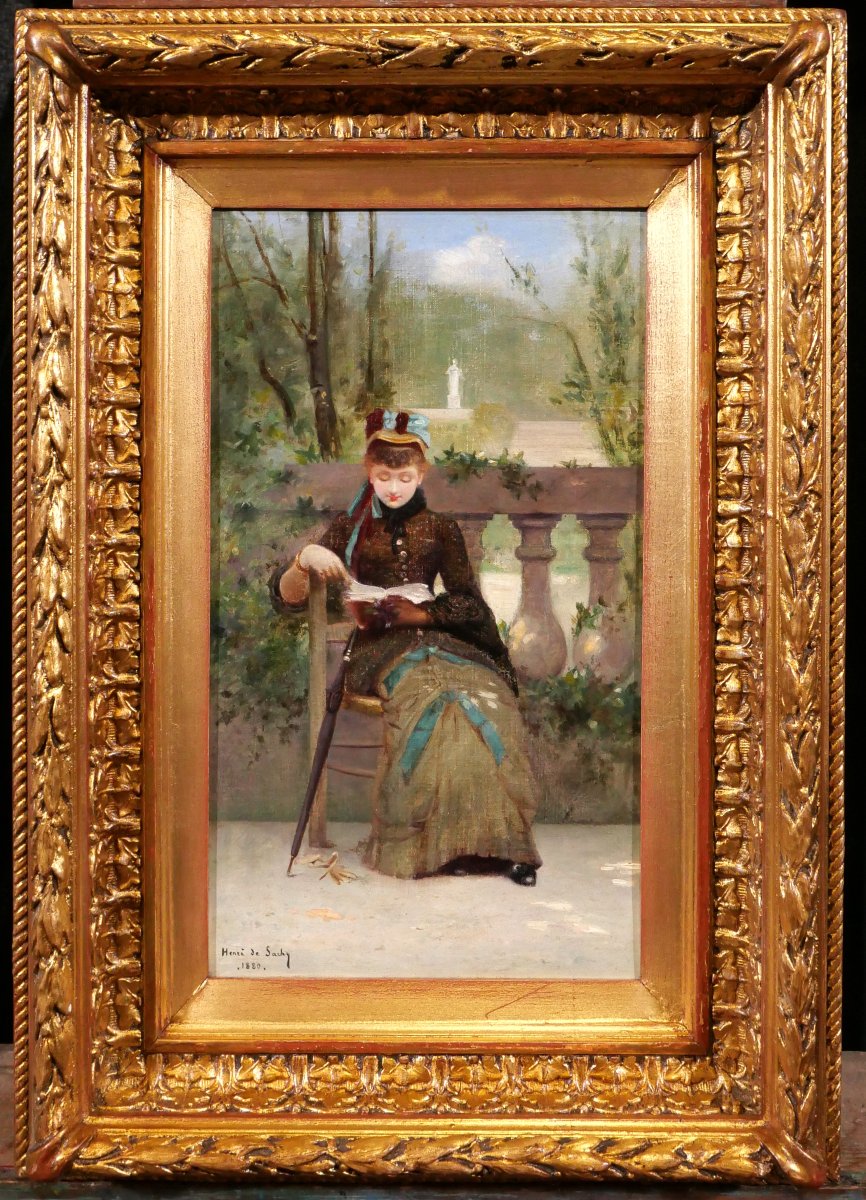 Henri De Sachy 1847-1925 Woman Reading In The Garden, Painting, 1880 Impressionism-photo-2