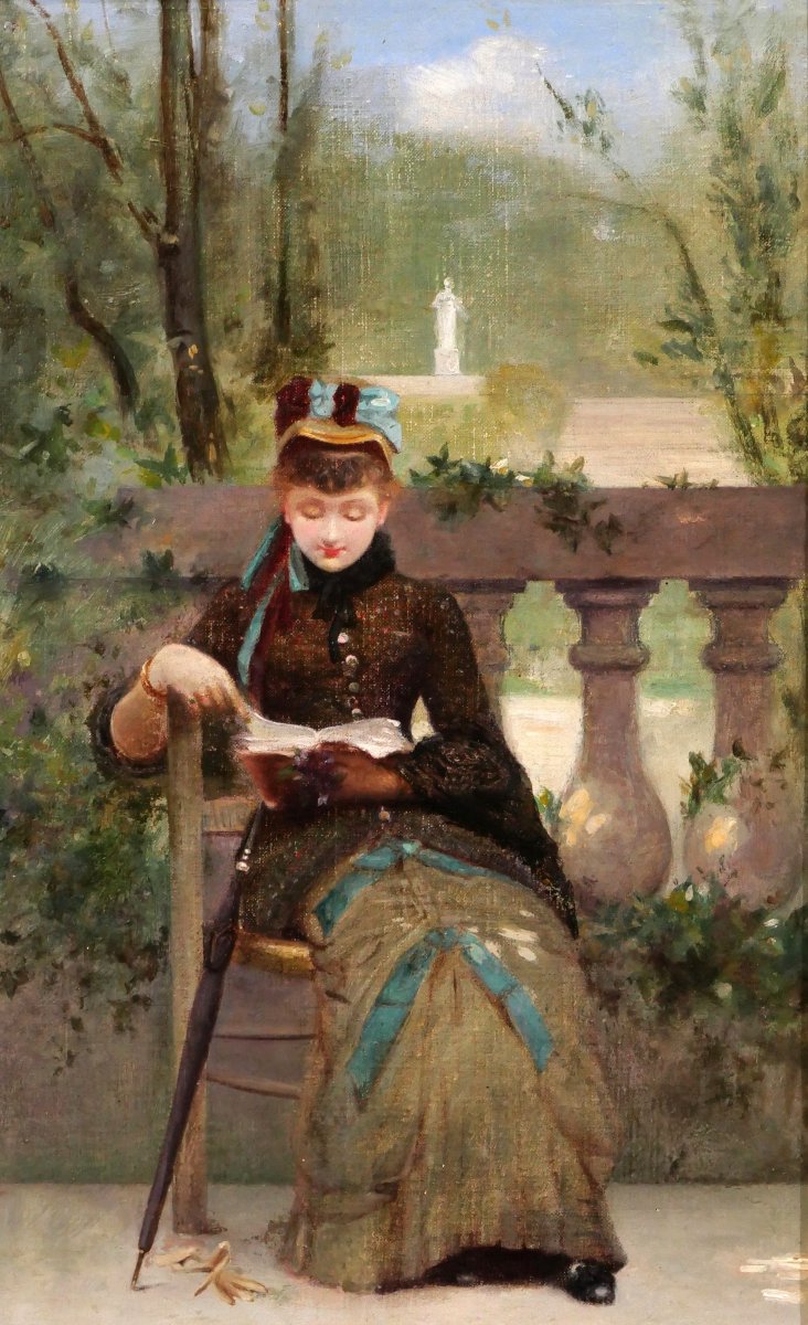 Henri De Sachy 1847-1925 Woman Reading In The Garden, Painting, 1880 Impressionism-photo-3