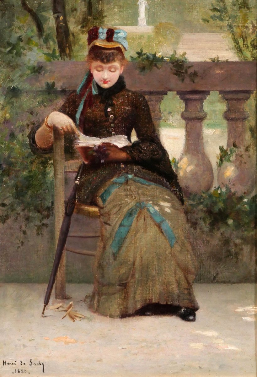 Henri De Sachy 1847-1925 Woman Reading In The Garden, Painting, 1880 Impressionism-photo-4