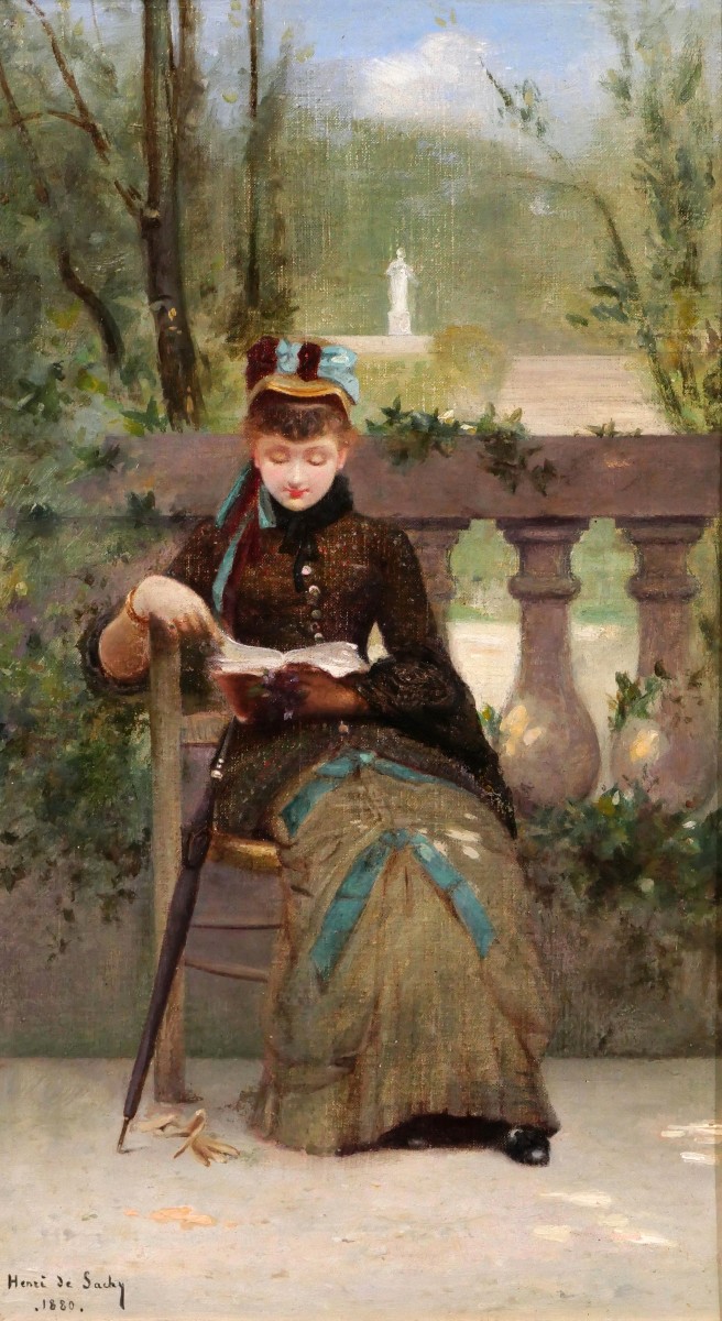 Henri De Sachy 1847-1925 Woman Reading In The Garden, Painting, 1880 Impressionism