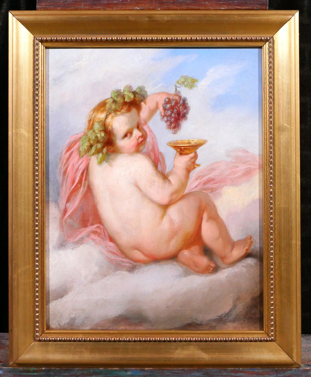 Henri Joseph Dillens 1812-1872 Allegory Of Autumn As A Child, Seasonal Painting Belgium-photo-2