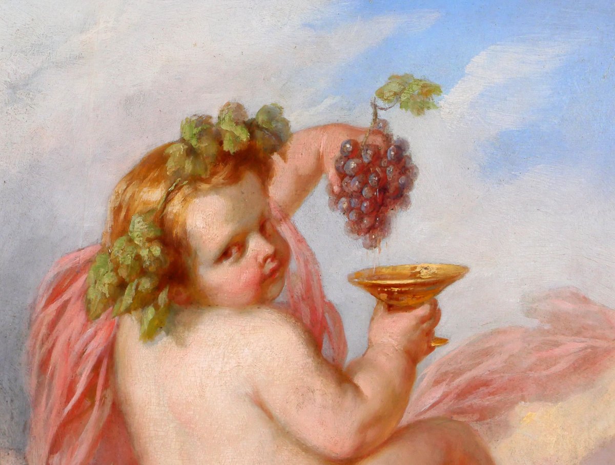 Henri Joseph Dillens 1812-1872 Allegory Of Autumn As A Child, Seasonal Painting Belgium-photo-3