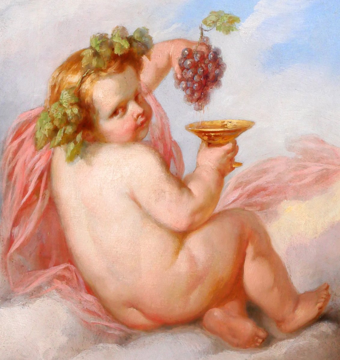 Henri Joseph Dillens 1812-1872 Allegory Of Autumn As A Child, Seasonal Painting Belgium-photo-1