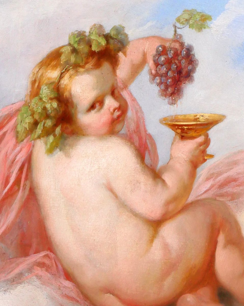 Henri Joseph Dillens 1812-1872 Allegory Of Autumn As A Child, Seasonal Painting Belgium-photo-2