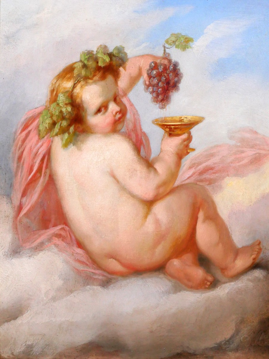 Henri Joseph Dillens 1812-1872 Allegory Of Autumn As A Child, Seasonal Painting Belgium