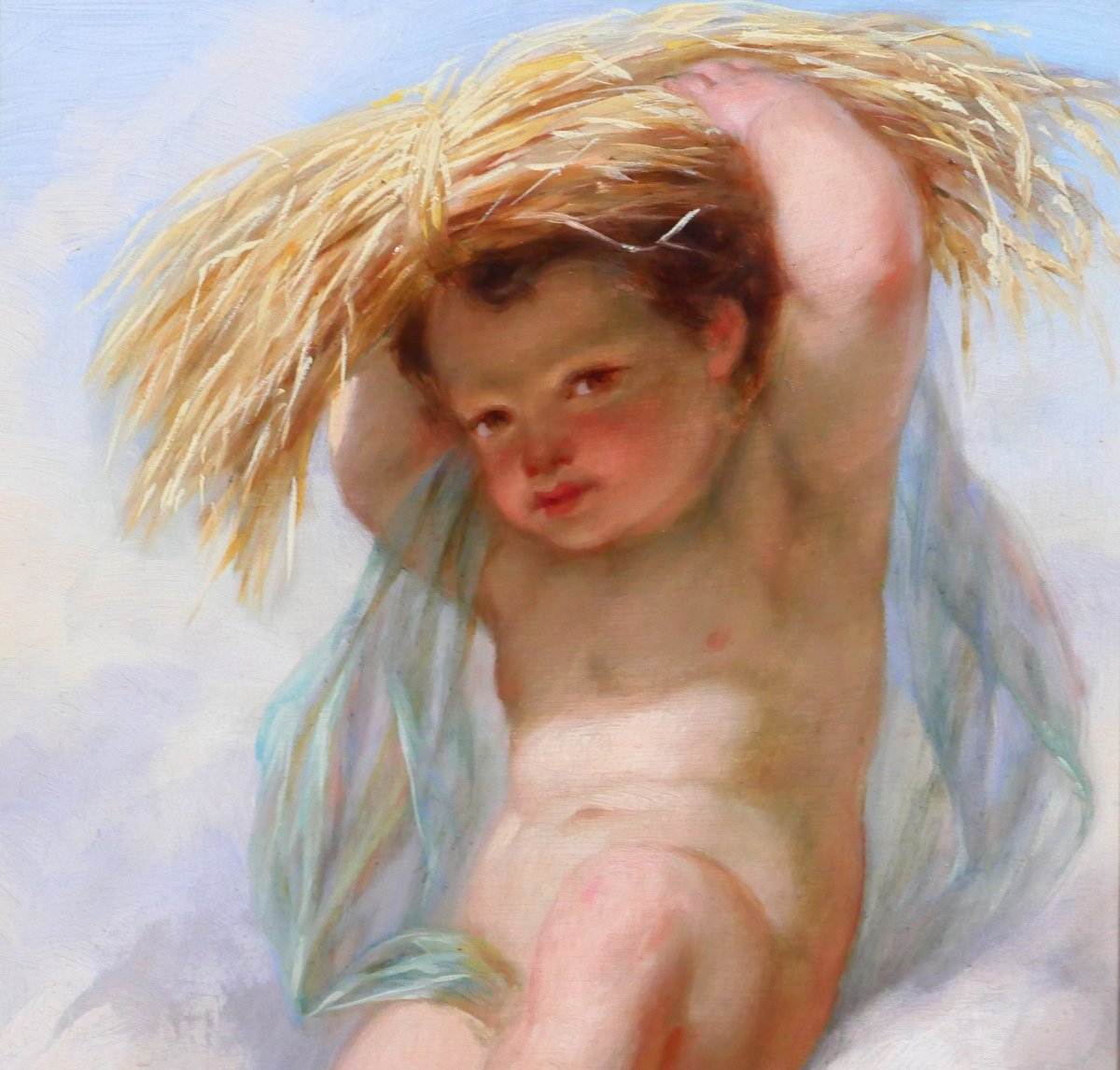 Henri Joseph DILLENS 1812-1872 Allégorie de l'été en enfant, tableau, 1870 saison Belgique-photo-3