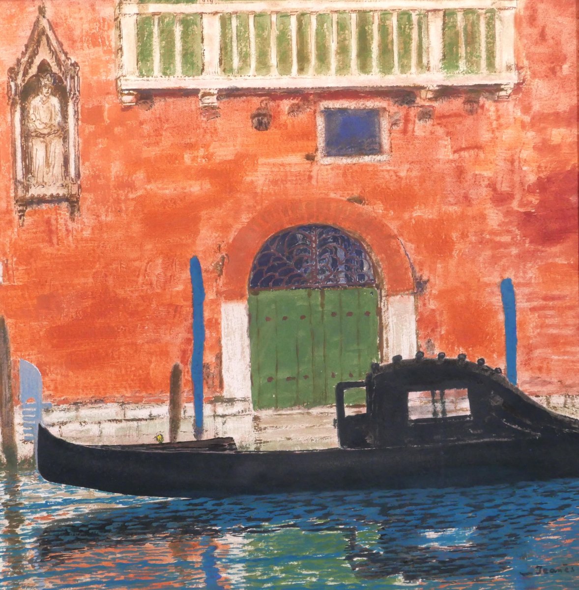Sigismond JEANES 1863-1952 Venise, paysage à la gondole, tableau, gouache et encre vers 1920-30-photo-4