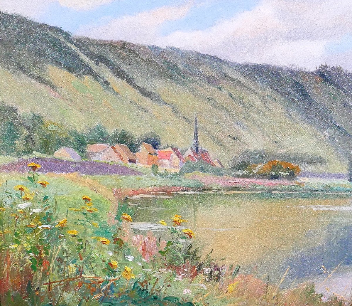 Ernest Couronneau, Jeufosse, paysage aux fleurs, tableau 1890-1900 impressionnisme Seine-photo-3