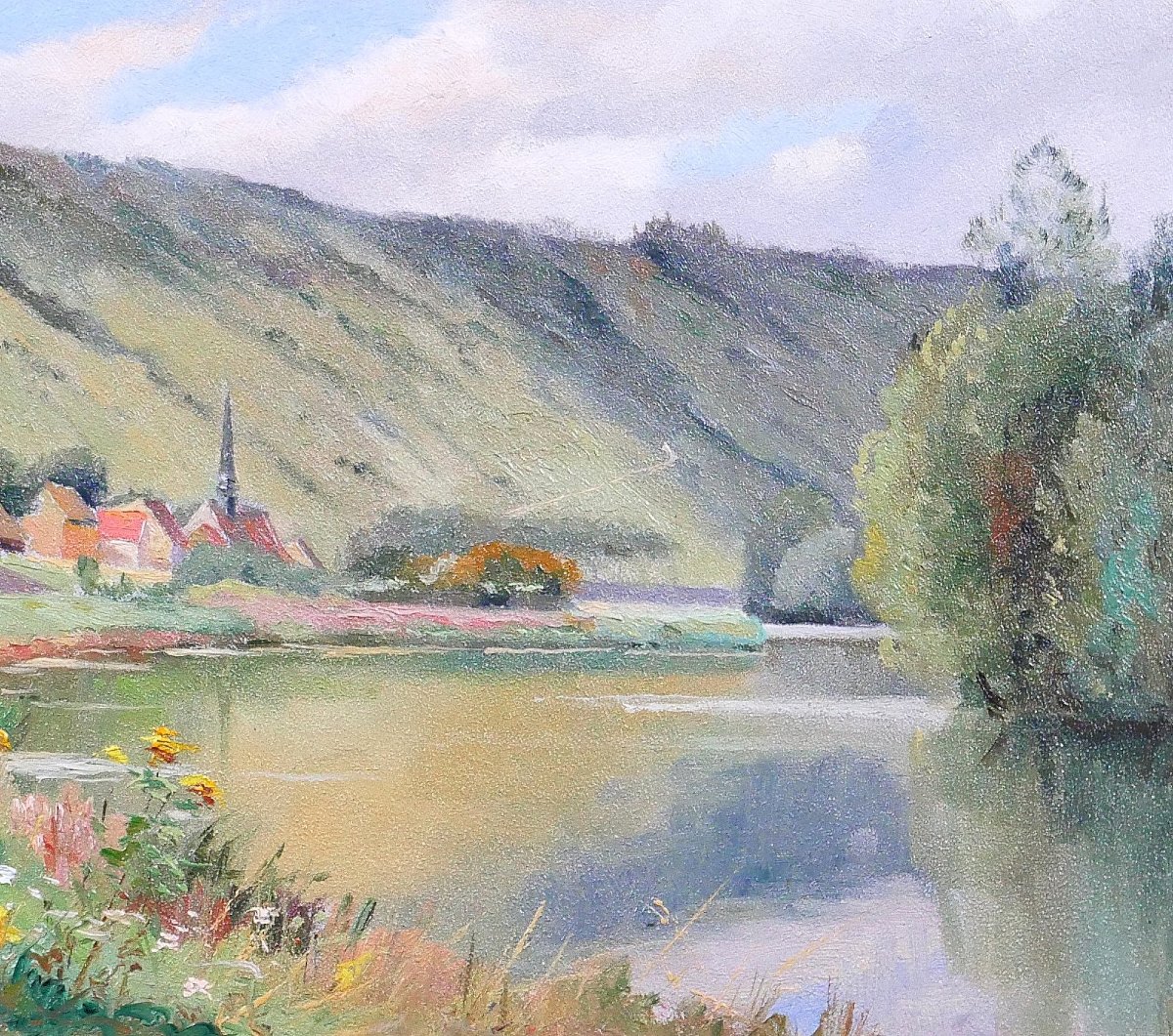 Ernest Couronneau, Jeufosse, paysage aux fleurs, tableau 1890-1900 impressionnisme Seine-photo-4