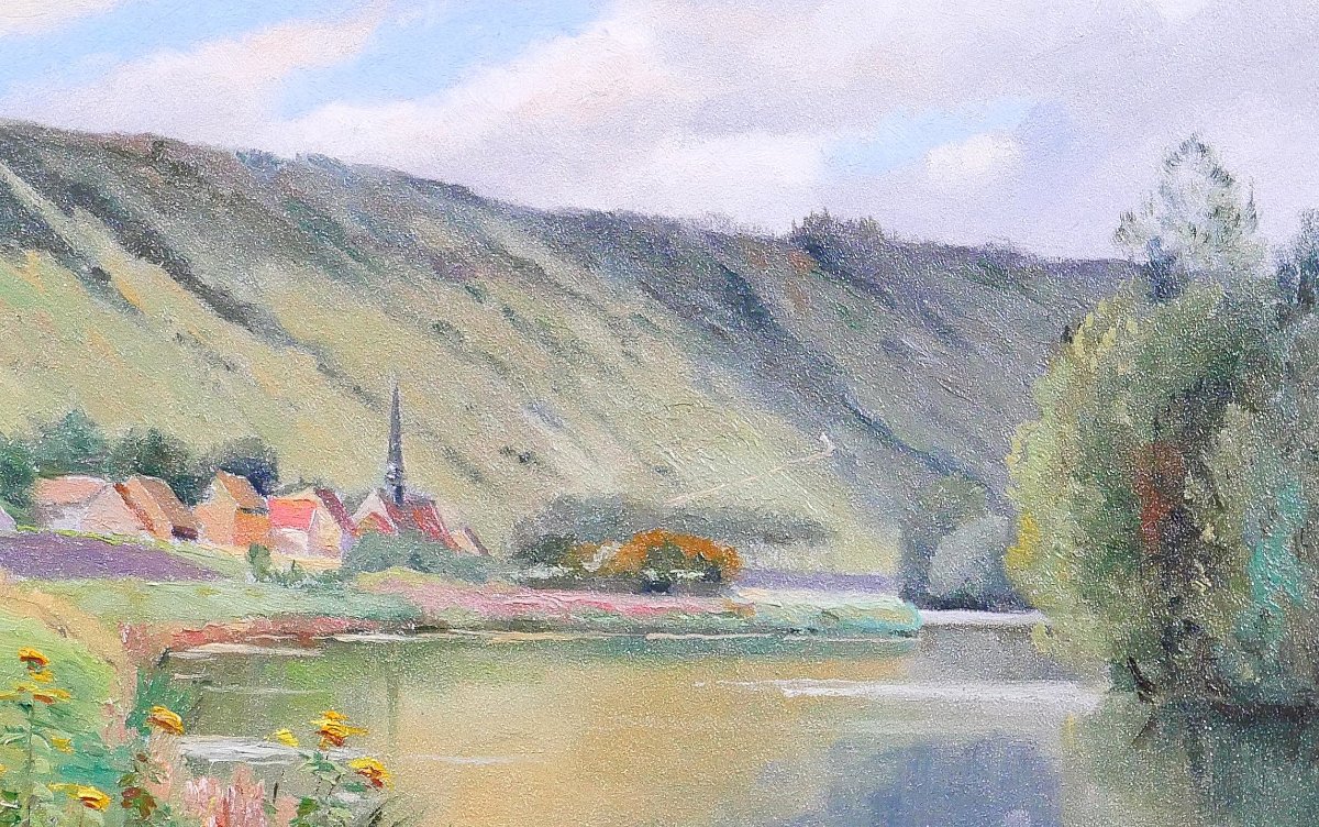 Ernest Couronneau, Jeufosse, paysage aux fleurs, tableau 1890-1900 impressionnisme Seine-photo-2