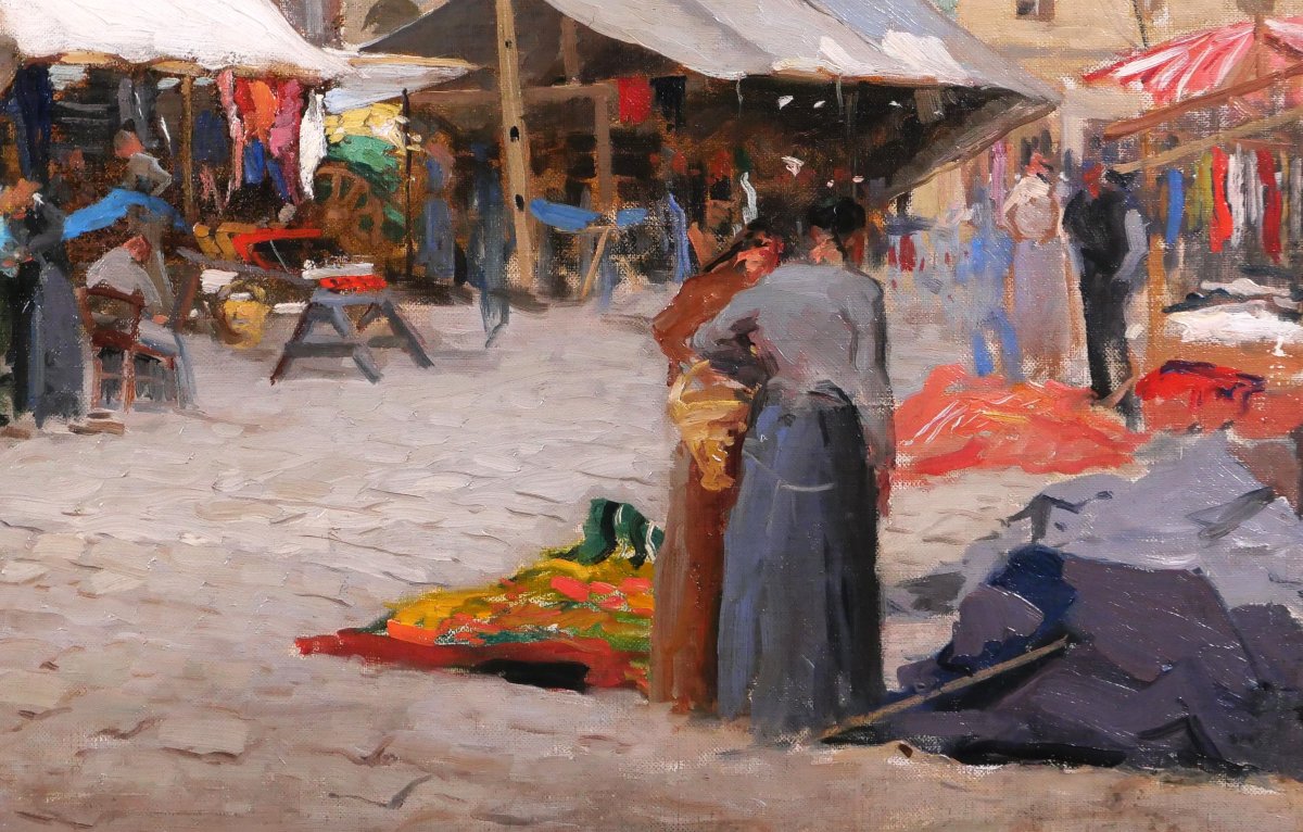 Jules CRAN 1876 -1926 Jour de marché à Nieuport, Belgique, tableau, 1906 impressionnisme﻿-photo-3