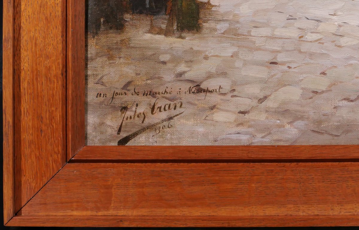 Jules CRAN 1876 -1926 Jour de marché à Nieuport, Belgique, tableau, 1906 impressionnisme﻿-photo-5