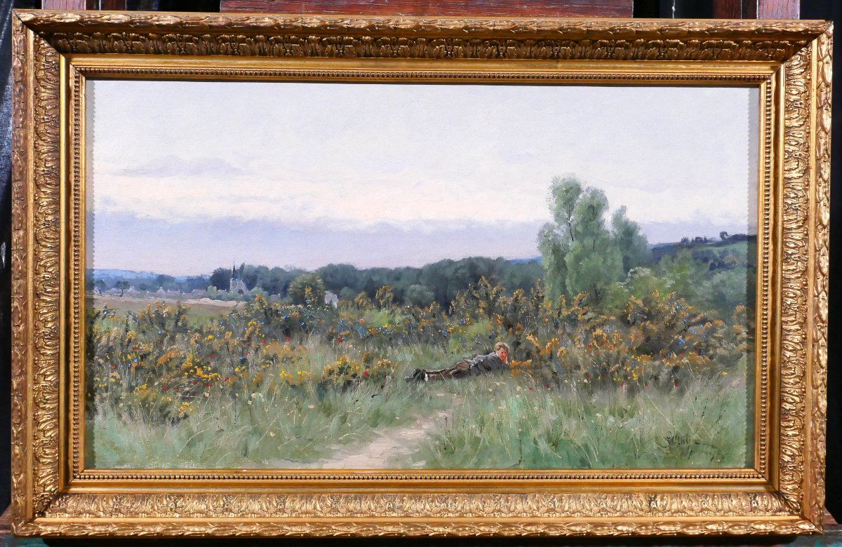 Henri Saintin 1846-1899 Val-saint-germain, Essone , Landscape With Flowers, Impressionist Painting-photo-2