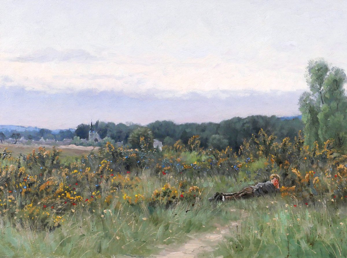 Henri Saintin 1846-1899 Val-saint-germain, Essone , Landscape With Flowers, Impressionist Painting-photo-3
