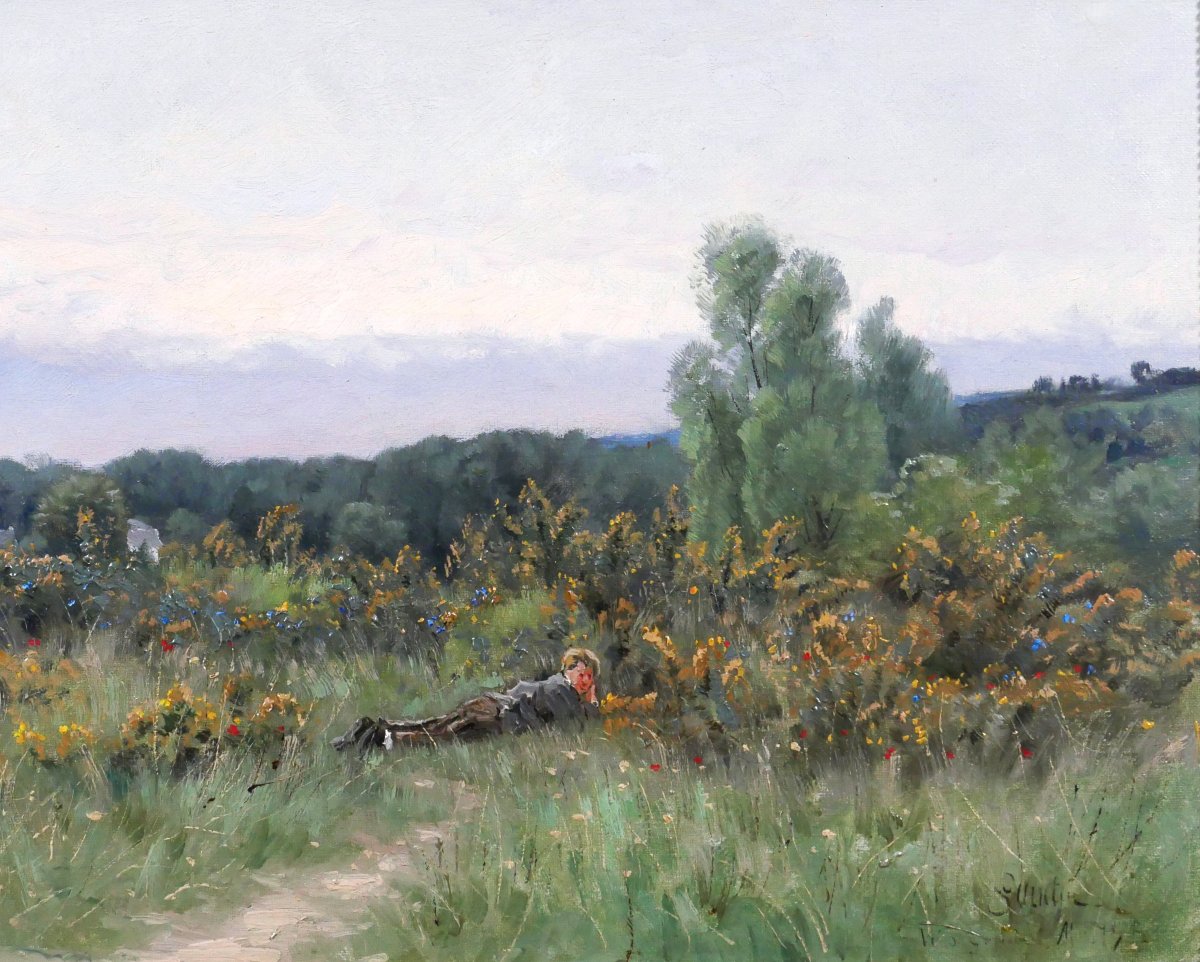 Henri Saintin 1846-1899 Val-saint-germain, Essone , Landscape With Flowers, Impressionist Painting-photo-4