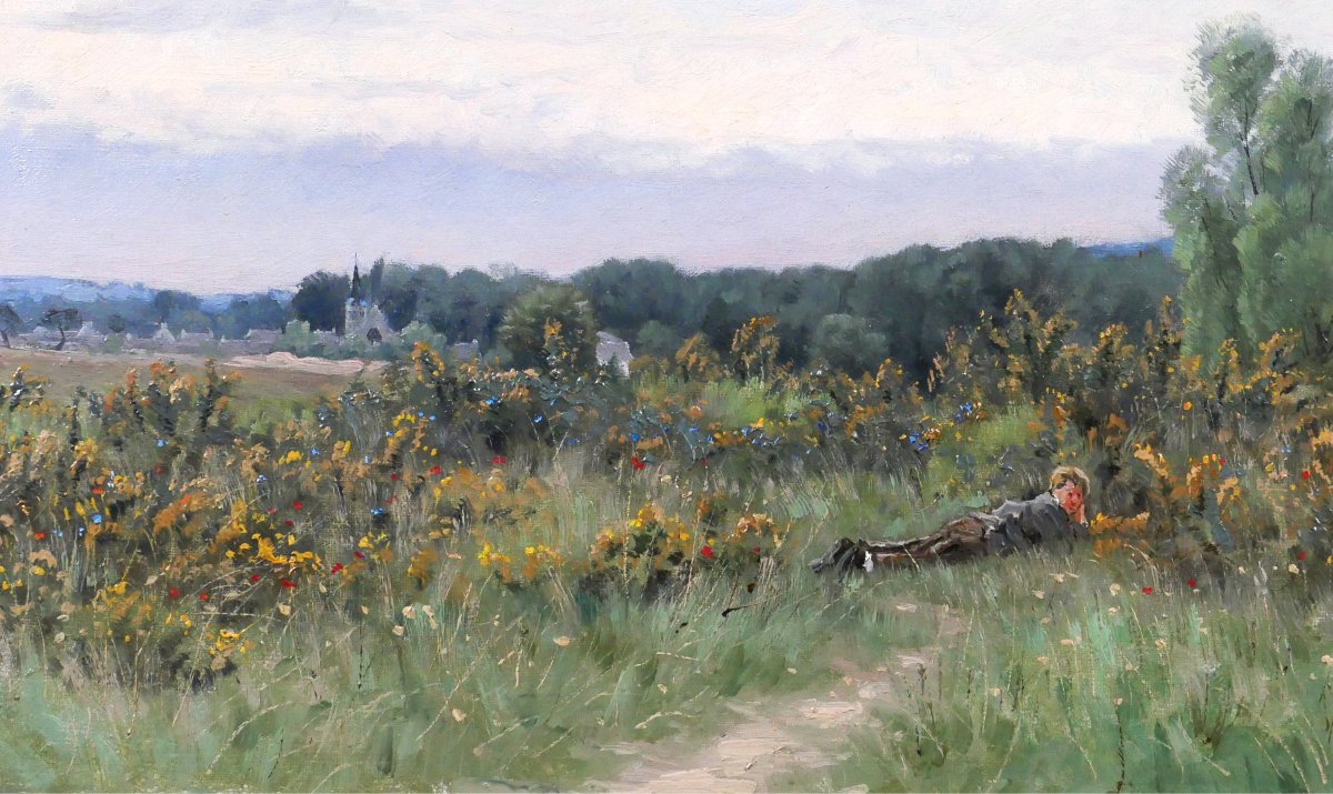Henri Saintin 1846-1899 Val-saint-germain, Essone , Landscape With Flowers, Impressionist Painting-photo-4