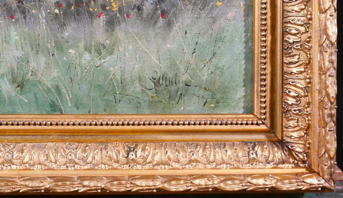 Henri Saintin 1846-1899 Val-saint-germain, Essone , Landscape With Flowers, Impressionist Painting-photo-5